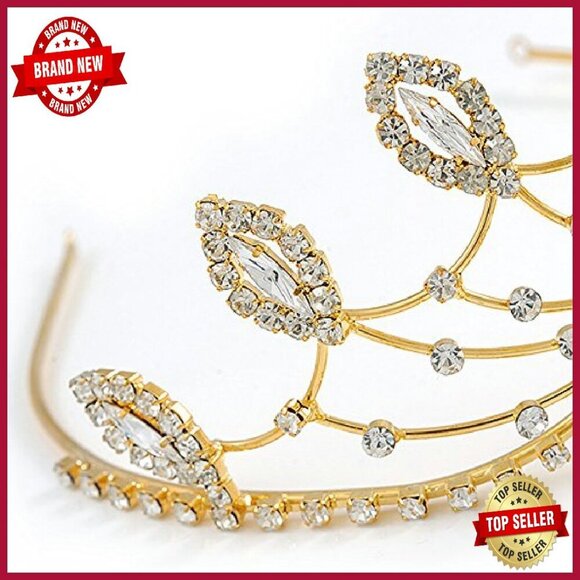 Gold Plated Crystal Leaf Tiara Headband Bridal Prom Wedding Accessory main image 5